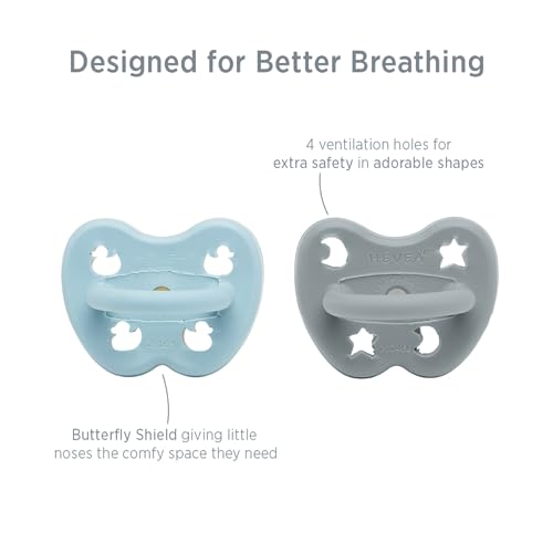 Image of HEVEA Natural Rubber Pacifier Orthodontic 3-36 Months - Hygienic One Piece Design for Newborns to Toddlers, BPA-Free, Soft & Durable - Two-Pack (Maya Blue & Thunder Grey)