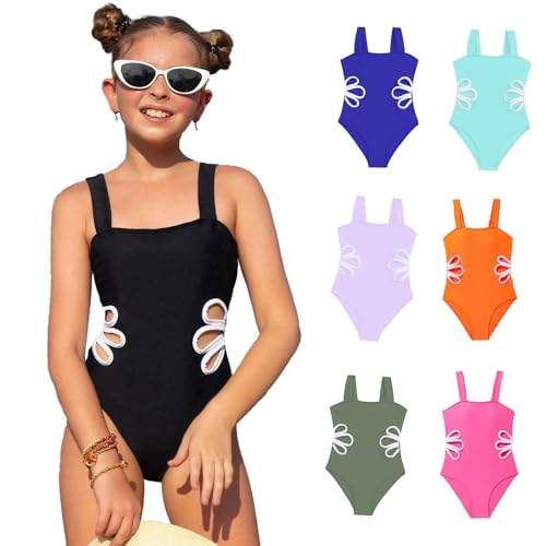 Girls Swimsuits One Piece Bathing Suit Cut Out Adjustable Straps Quick Dry Beach Girls' Swimwear 7-16 Years