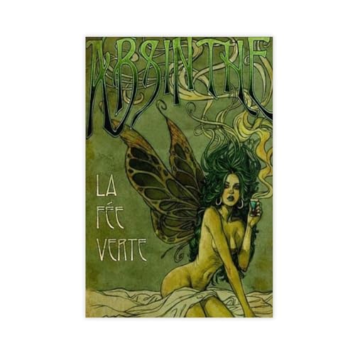 NEOHI Vintage Parisian Green Fairy Absinthe Alcoholic Aperitif Funny Poster Room Aesthetics Canvas Modern Poster Wall Art Prints Paintings Living Room Bedroom Decor 24x36inch(60x90cm)