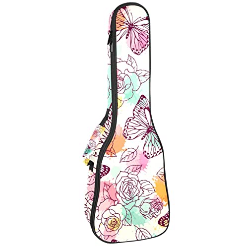 Housse pour ukulélé rétro vintage motif papillon rose 10 mm rembourrage épais 53,3 cm sac de transport avec sangles… - Les Beatles, Paul McCartney, John Lennon, RIngo Starr, George Harrison Housse pour ukulélé rétro vintage motif papillon rose 10 mm rembourrage épais 53,3 cm sac de transport avec sangles…