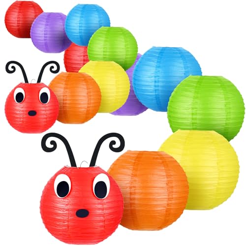 Image of Hortsun 14 Pcs Caterpillar Theme Birthday Decorations Caterpillar Paper Lanterns Sets for School Classroom Birthday Party Favors, with Eyes Mouth Feelers Glue Point (Multi Color)