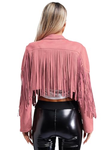 Women Faux Suede Leather Fringe Jacket Cowgirl Motorcycle Moto Biker Open Front Tassel Coat2