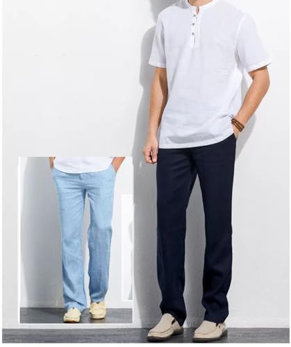 Ceehuteey Mens Linen Pants Casual Summer Beach Trousers Lightweight Pants Cotton Long4