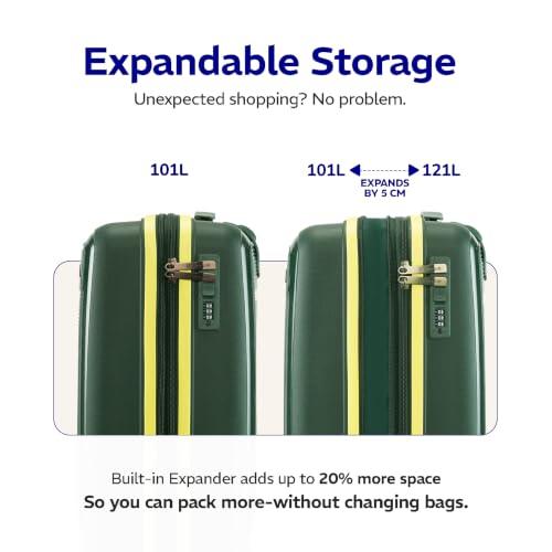 Image of Provogue Spectrum Hard-Sided PP 75 Cm Trolley Bag Large Size | Expandable Space with 8 Wheels Trolley Bags for Travel | Combination Lock | 5 Year Warranty (Midnight Fern Green)