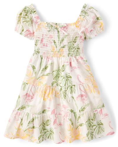 The Children's Place,Girls,Short Sleeve Smocked Summer Dresses,Simply White Floral,Small