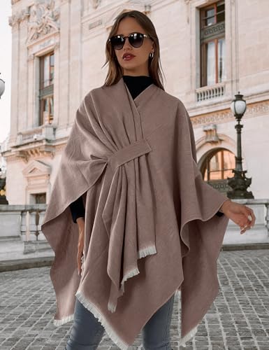 Capa frontal abierta poncho chal elegante para mujer estola suave con flecos 2