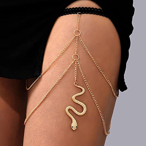 Atentuyi Mehrlagige Oberschenkelkette Punk Schlange Beinkette Gold Quaste Oberschenkelkette Elastischer Gurt Bikini Boho Körperkette Sommer Strand Schlange Beinschmuck Für Frauen Und Mädchen