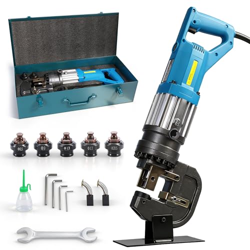 1600W Electric Hydraulic Hole Puncher Max 5/16 Thick Metal Plate Punch 1/4-4/5 Hole Diameter with 5 Dies for Steel Angle Iron Copper Aluminum & Tool Case