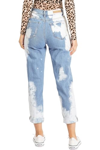 Cello Jeans Women's Juniors High Rise Bleached Denim Slim Fit Mom Jeans3