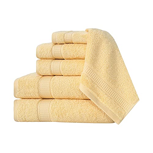 La Hammam 6 Piece Towel Set - 2 Bath Towels, 2 Hand Towels, 2 Washcloths For Bathroom, College Dorm, Kitchen, Shower, Pool, Hotel, Gym & Spa | Soft & Absorbent Turkish Cotton Towel Sets - Yellow #TOP1