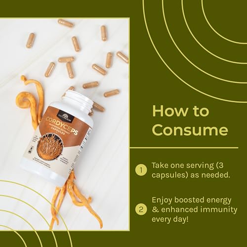 image for Naturealm Cordyceps Mushroom Capsules - Organic Mushroom Extract for F