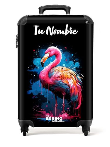 NoBoringSuitcases.com Maletas de Viaje Cabina, Maleta Cabina, Equipaje de Mano, Maletas de Viaje, Trolley, Maletas de 10kg, Maleta Personalizada (Flamenco - Rosa, 55x40x20 cm)