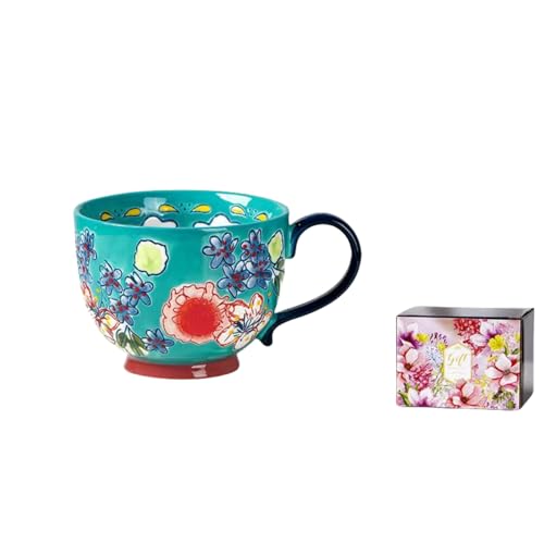 マグカップ おしゃれ 陶器 大きい 可愛い コップ 和風 コーヒーカップ 焼き物 陶芸 和風 和食器 モダン マグ 美しい 無地 コーヒー マグ 500ml デザイン ギフト 結婚祝い ブルー インテリア 雑貨 花柄マグカップです (青い湖です)