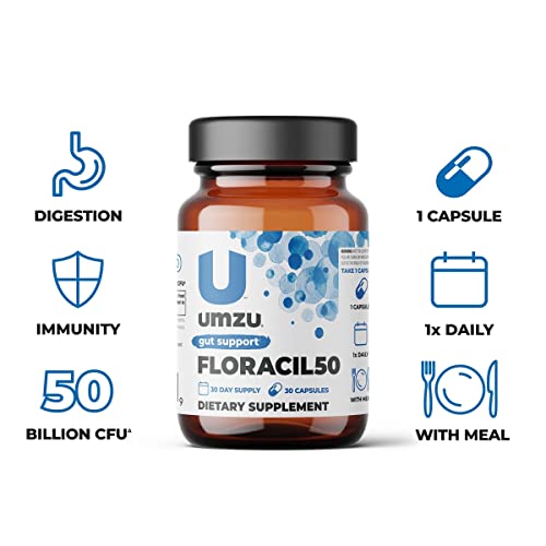 Umzu Floracil50 - Daily Probiotic Supplement To Support Gut Health, 8 Gut Healthy Bacteria Strains, Probiotic With Lactobacillus Rhamnosus And Reuteri - (30 Day Supply 30 Capsules) #TOP4