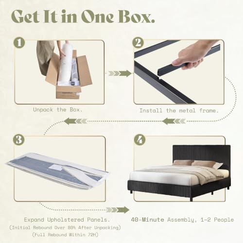 Image of AMERLIFE King Bed Frame, Upholstered Metal Platform Bed, Black