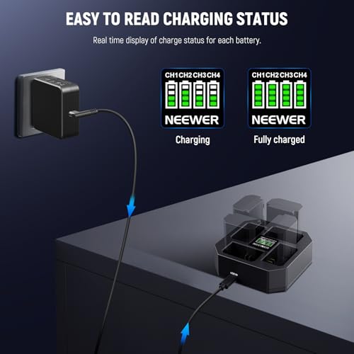 Image of NEEWER 4 Channel USB Charger for NP-FZ100 Camera Battery Compatible with Sony A7IV A9iii A1 A7RV A7Cii A6700 ZV-E1 FX3 FX30, 45W PD Fast Charging with PD 45W Fast Charger, Battery Display, NW-Z4