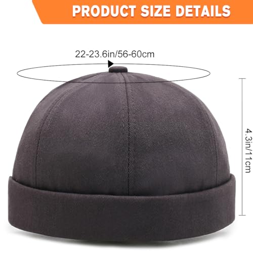 Image of 2 Pcs Mens Brimless Docker Cap Set - Retro Worker Sailor Skull Cap Beanie with Rolled Cuff