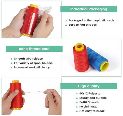Stiverse Nähgarn für Nähmaschine, 1640 Meter (1800 Yard) Sewing Thread, Nähfaden, 40/2 Polyester Garn für Qualitäts Kanten Versäubern, Kanten Umschlagen, Handgefertigt
