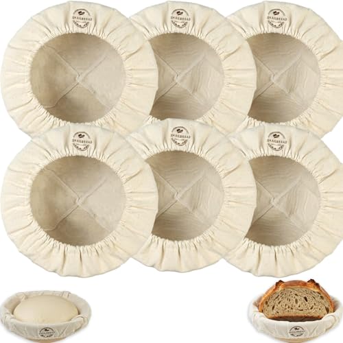 6-Pack Cotton Banneton Liners, 9-Inch Round Bread Proofing Basket Cover Set