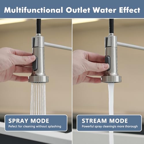 Gimili GM1019N Kitchen Faucet With Pull Down Sprayer High Arc Single Handle Spring Kitchen Sink Faucet Brushed Nickel Modern Stainless Steel Kitchen Faucets thumb #4
