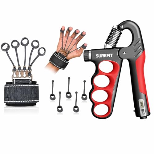 Image of SUREFIT Adjustable Hand Grip Strengthener with Finger Exerciser Combo, Forearm, Wrist & Grip Trainer for Home Gym Workout Equipment for Men & Women (Counter Adjustable- 5-100 Kg)