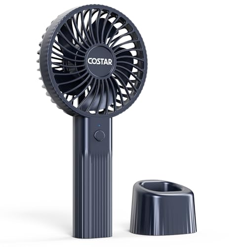 COSTAR Handheld Fan, Brushless Motor Portable Hand Fan with Base, 3 Speeds USB Fan, 1800mAh Battery Rechargeable for Summer and Travel Use by Women and Men (Deep Blue)