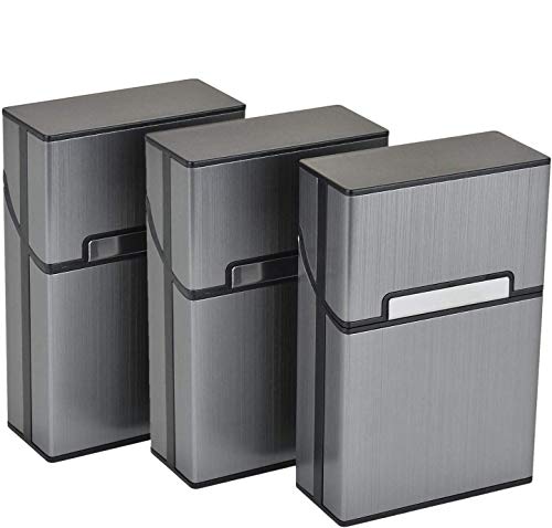 Aluminium Zigarettenetuis von eLander [3er/Set, Grau] Magnetisierte Deckel, Elegante Entwurf Aluminium Zigaretten Kasten