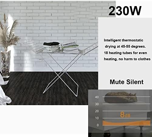 Portable Clothes Airer With Wings Electric Heated Laundry Dryer Rack Folding Indoor Airer Wet Laundry Drying Horse Rack, Silver, 18 Heated Bars, 230W, Energy-Efficient (Size : 230W Clothes Airer)