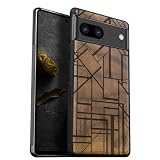 Carveit Funda para Google Pixel 8 Carcasa [Madera y Silicona Híbrido] Antigolpes Carcasa Compatible con Pixel 8 Cover(Nogal-Figura Geométrica)