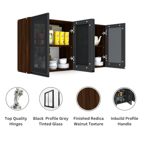 Image of SPECIALITY PANELS Multipurpose Cabinet with Modern Elegance Tinted Glass Wall Cabinet, Space Organizer for Office /Kitchen in (Redica Walnut, 4 Glass Shutter)
