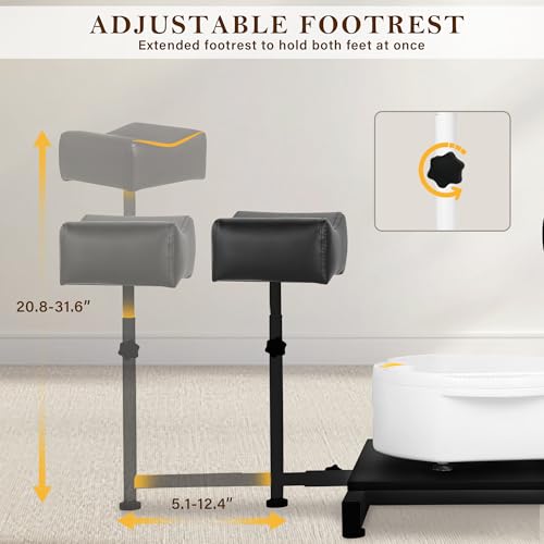 Black Pedicure Chair No Plumbing, 360° Swivel Hydraulic Adjustable Pedicure Foot Spa Chair for Nail Tech, Reclining Portable Pedicure Station Unit with Massage Bath Bowl and Footrest for Barber