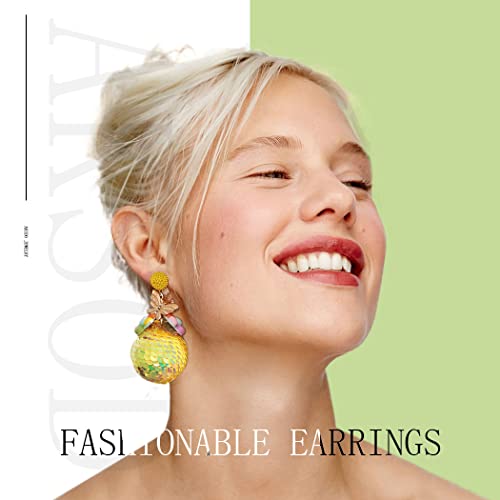 Aksod Cute Statement Dangle Earrings Stud Yellow Sequins Ball Exaggerated Dangling Earrings Colorful Beaded Flower Christmas Easter Trendy Ear Jewelry For Women And Girls (Yellow-Ball) #TOP6