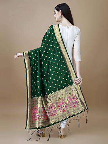 Image of DEVANGI Women's Woven Banarasi Silk Dupatta /Chunni For Women, Floral Print 1 Meter Wide and 2.3 Meter Length Printed Designer Dupatta /Chunni For Girls
