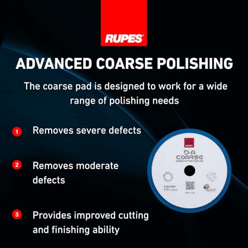 Image of RUPES 9.DA150H Pack of 1 Blue D-A Coarse Cutting Foam Pad 150mm | Ideal for Paint Correction & Gloss Enhancement | Mild to Severe Defect Removal | Compatible with 5 inch Backing Plate
