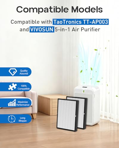 Image of 2 Pack AP003 Replacement Filter Compatible with TaoTronics TT-AP003 Air Purifier, 3-Stage HEPA Filtration Activated carbon