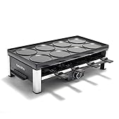 GreenPan Bistro Raclette Antiadhésif Sain San PFAS, Table Grill Électrique pour 8 Personnes, Réversible 3 en 1 Appareil à Raclette Grill et Crêpe, 8 Mini-poêlons Antiadhésifs & Spatule, Lave-vaisselle