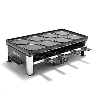 GreenPan Bistro Raclette Antiadhésif Sain San PFAS, Table Grill Électrique pour 8 Personnes, Réversible 3 en 1 Appareil à Raclette Grill et Crêpe, 8 Mini-poêlons Antiadhésifs & Spatule, Lave-vaisselle