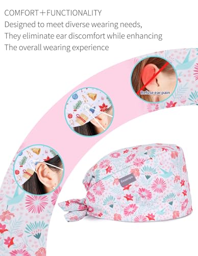 Image of Kousenpu Scrub Caps for Women, Adjustable Women's Surgical Cap with Buttons, Breathable Cute Design for Nurses and Doctors