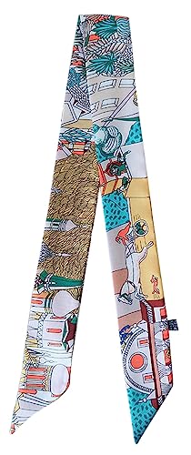 Long Floral Skinny Scarf For Women Silk Like Neckerchief Hangbag Handle Hair Head Wraps Belt