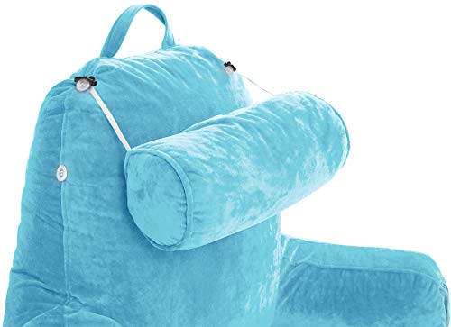 Husband Pillow Combo - Backrest Pillow With Arms : Medium Teal & Foldable Laptop Tray : Brown - Memory Foam Reading Pillows For Bed W/Removable Neck Roll & Laptop Bed Tray Table #TOP7