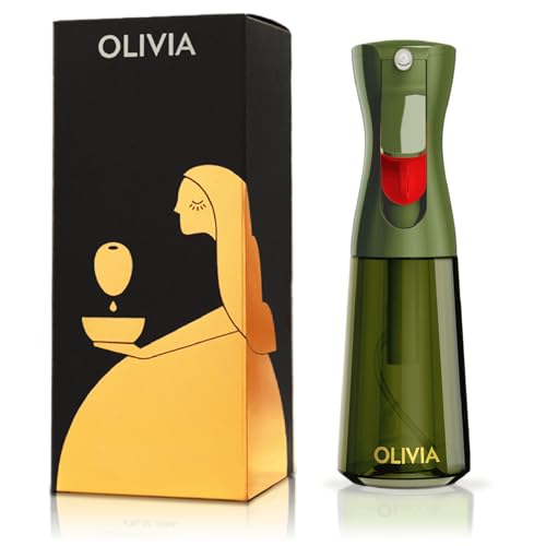 FLAIROSOL OLIVIA Oil Sprayer for Cooking, 200ml Glass Olive Oil Sprayer, Continuous Cooking Spray with Portion Control, Oil Dispenser for Kitchen, Air Fryer, Salad, BBQ (Green Bottle, Gold Print)