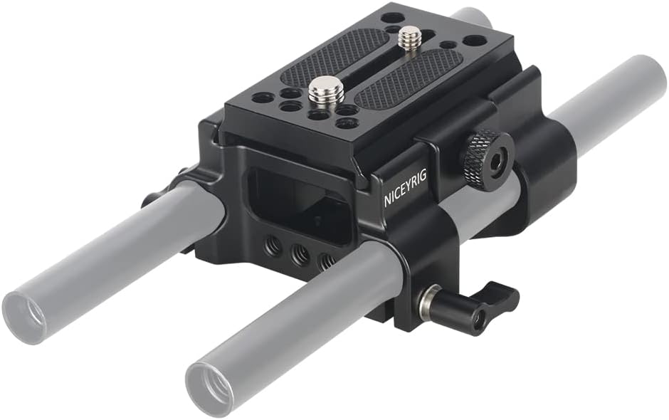 NICEYRIG Quick Release 15mm Rod Base Plate for Manfrotto 500/501/577/701, 2-in-1 Camera Tripod Baseplate - 493