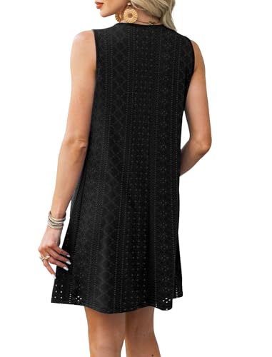 Image of RUMIA Swimsuit Coverup for Women Summer Sleeveless Beach Dress | Crew Neck, Pockets, Eyelet, Boho, Above knee Length, A-Line. Everyday wear, Sundresses, Cruise Wear, Vacation essential