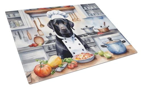 Caroline's Treasures DAC6276LCB Black Labrador Retriever The Chef Glass Cutting Board Decorative Tempered Glass Kitchen Cutting and Serving Board Large Size Chopping Board