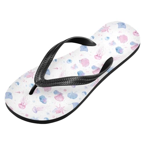 ALAZA Dreamy Jellyfish Flip Flops for Women Fashion Beach Slippers Comfort Mens Flip Flops Non-Slip Rubber Shower Slippers Sandal for Hotel Travel Sport,XS2