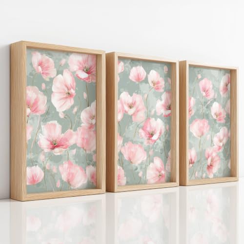 Art Mural Coquelicot Doux Toile 3 Pièces pour Ambiance Romantique et Cosy Salon