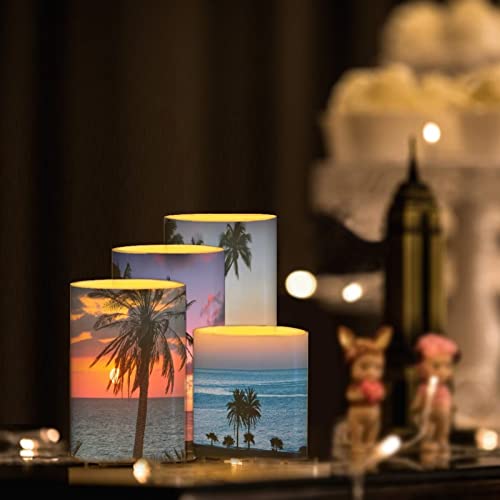 Image of Flameless Light Candles for Home Decor, Battery Operated Candles with Color Changing Timer Remote Control 3'' 4'' 5'' 6'' Fake Pillar Candles Tealights, Coconut Tree Various