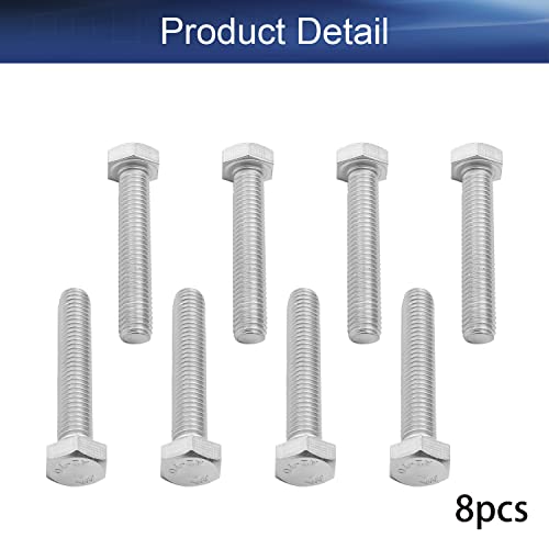 Image of Bettomshin 8Pcs M8 x 45mm Hex Bolts, 304 Stainless Steel 1.25mm Thread Pitch Fully Threaded Metric Hex Head Screw Bolts, Hexagon Screw Bolt, Hex Tap Bolts, Silver (Overall Size 50.45x13x13mm)
