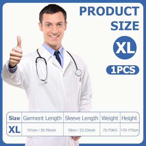 THQAE Weißer Laborkittel Ärztemantel Damen Herren Laborkittel Chemie Kittel Labormantel Schutzkleidung Laborkittel für Labor Mantel Hygiene Langarm Medizin Mantel mit Knöpfen und Tasche, XL