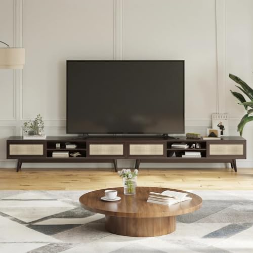 Image of MISAN Modern TV Table | Solid Sheesham Wood Sideboard TV Unit for Living Room, Bedroom, Office Furniture Stand | Wooden Free Standing Entertainment Unit Side Board Table with Storage (E-Walnut)